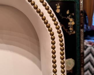 Vegan Leather Upholstered Porters Chair with Nailhead Trim. Measures Photo 4 of 6. 