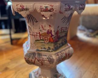 Chinese Famille Verte Porcelain Urn. Measures 21" H x 16" D. Photo 2 of 5.