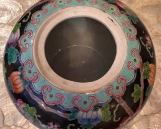 Pair of Famille Noir Lidded Ginger Jars. Each Measures 8" D x 8" H. Photo 3 of 4. 