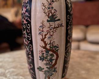 19th Century Qing Tongzhi Chinese Porcelain Vase with White & Black Stripes.  Measures 16" H x 7" D. Photo 2 of 5. 