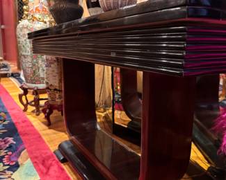 Art Deco Console with Ebony Lacquered Top and Walnut Veneer Base. Measures 54" W x 20" D x 30" H. Photo 2 of 8. 