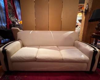Art Deco Sofa with Channel Sides. Some Wear & Tear on Right Facing Cushion and Side of Sofa. Measurements to Come. Photo 1 of 7.