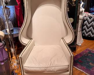 Vegan Leather Upholstered Porters Chair with Nailhead Trim. Measurements to Come. Photo 1 of 6. 