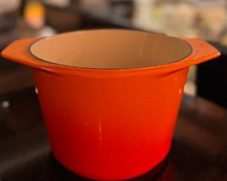 Le Creuset Orange Cast Enamel Fondue Pot. Measures 6" D x 4.5" H. Photo 1 of 2. 