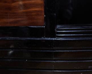 Donald Deskey Art Deco Cabinet / Secretery with Black Lacquered Trim & Shelves and Drop-Down Writing Surface. Measures 48" W x 16" D x 38" H. Photo 5 of 5. 