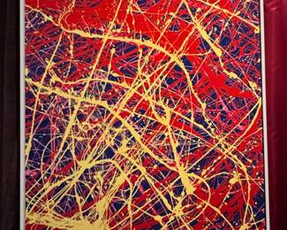 Jackson Pollock Style Abstract Painting on Board in Float Frame. Measures 34" x 56" H Including Frame. 