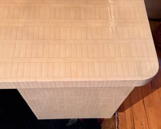 Art Deco Tesselated Bone Desk and Spoon Back Chair Set. Desk Measures 72" W x 24" D x 27.5" H. Chair Measures 23" W x 27" D  with 17" Seat Height. Photo 2 of 8. 