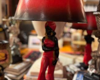 Pair of French Art Deco Hand Painted Male & Female Table Lamps. Circa 1940s. Photo 2 of 2. 