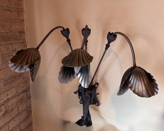 Pair of Art Nouveau Lily Wall Mount Sconces with Female Form Base. Photo 2 of 6. 