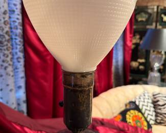 Pair of Hollywood Regency Barley Twist Glass Column Torchiere Table Lamps with Brass Base in Style of Paul Hanson.  Pictured with Lamp Shades. Each Measures 30" H. Photo 3 of 3. 