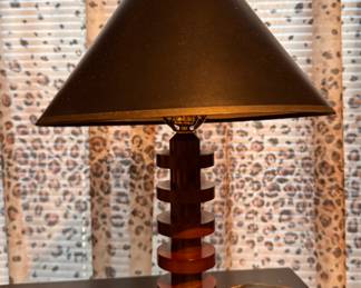 Pair of Mid-Cenutry Stacked Wood Table Lamps. Photo 1 of 2. 