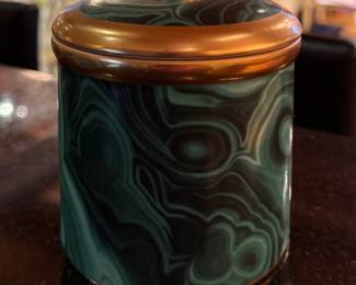 L'Objet Lidded Jar. Measures 4" D x 4.5" H. Photo 1 of 2. 