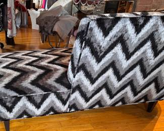 Mid-Century Chaise Upholstered in Chevron Upholstery. Measures 68" W x 30" D. Photo 3 of 5. 