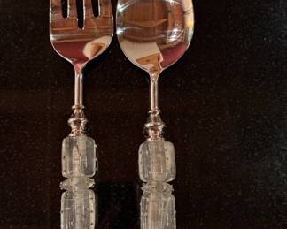 Godinger Shannon Salad Serving Set with Lucite Handles. 