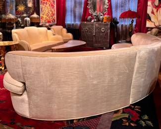 Mid-Century Three-Piece Curved Sofa. Measures 124" W x 36" D x 29" H x 18" Seat Height. Photo 6 of 6. 