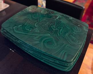 Set of 12 Faux Malachite Resin Placemats. 