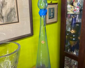 Vintage green glass decanter 
