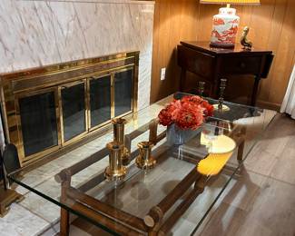 bamboo base and glass coffee table