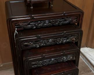 showstopper! hand carved 4 piece nesting tables