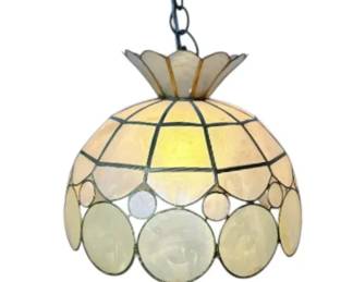 Hollywood Regency Capiz Shell Brass Hanging Swag Lamp