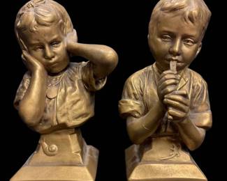 Vintage Esco Chalkware Brother Sister Bookends