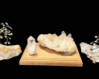 Two Handmade Wire Wrapped Gemstone Trees Quartz Cluster Display