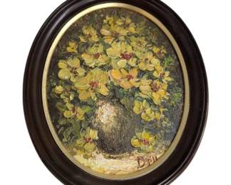 3D Oval Vase Of Flowers Still Life Painting