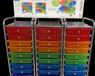 4 Metal Plastic Rolling Carts With Colorful Drawers