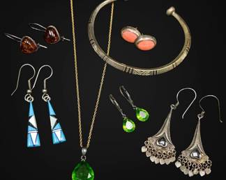 Fatoya Yazzie Navajo Sterling Silver Earrings, Necklace, Bracelet 37.6g Total