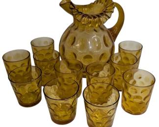 Fenton Amber Glass Coin Dot Pitcher 11 Glasses