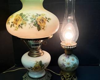 Hurricane Lamps With Hand Painted Floral Design