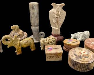 Alabaster, Soapstone, Marble Carved Animals and Trinket Boxes