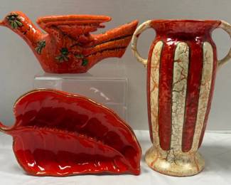 Flame Orange Ceramic Pottery Vintage Bird Candle Holder More