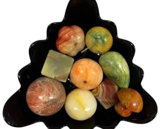 Unique Centerpiece Bowl With Marble Fruits Paperweights