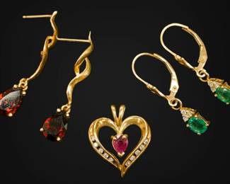 14k Gold Diamond Earrings and 10K Gold Diamond Pendant 6.63g Total