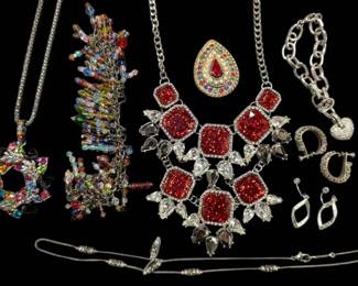 Colorful Rhinestone And Silvertoned Costume Jewelry