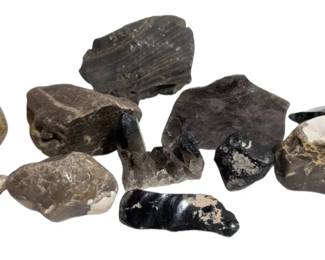 Obsidian Pieces, Amphibole, Flint More Rocks
