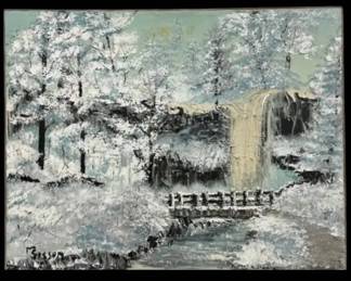 Winter Landscape Frozen Waterfall Painting