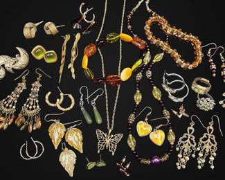 Amber, Green, GoldToned Costume Jewelry