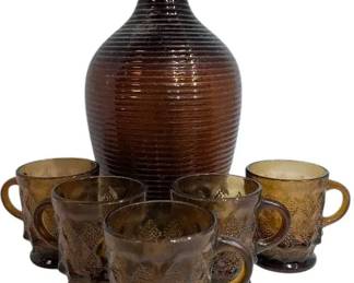 FireKing Kimberly Diamond Amber Glass Mugs Bee Hive Jug