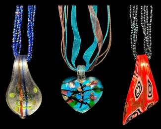 Three Art Glass Pendant Necklaces