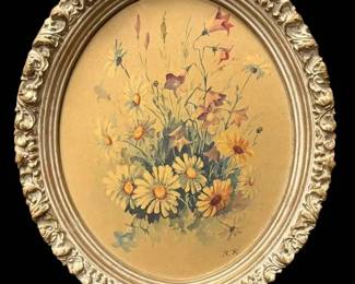 14 x17 Oval Framed Signed Floral Painting