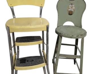 MidCentury Yellow Stylaire 2Step Stool Green Metal Stool