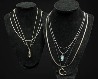 Sterling Silver Chain Necklaces Pendants 31.5g Total