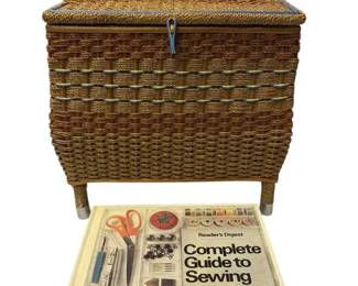 Wicker Basket W Sewing Supplies Book
