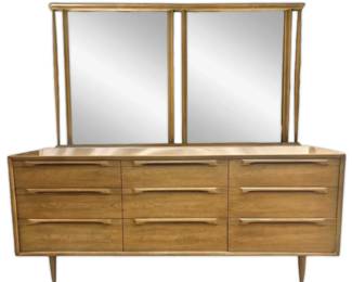 MCM Long Wooden Dresser with Double Mirror
