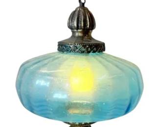 MCM Blue Glass Brass Hanging Swag Lamp
