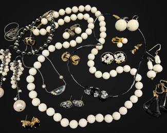 Black, White, Gold Beaded Costume Jewelry