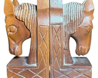 Wood Horse Bookends