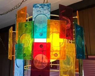 119 Vintage 60s MCM Lucite Panel Pendant Lampmin